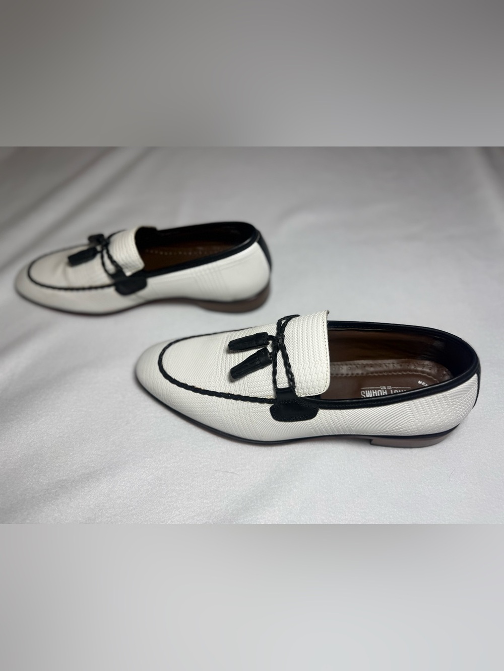 Stacy Adams Men’s White Black Leather Tassel Loafers